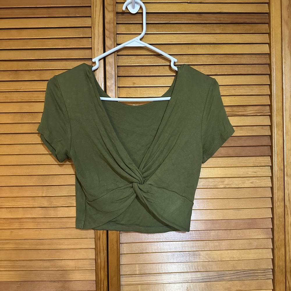 Olive Green Twist Front Crop Top